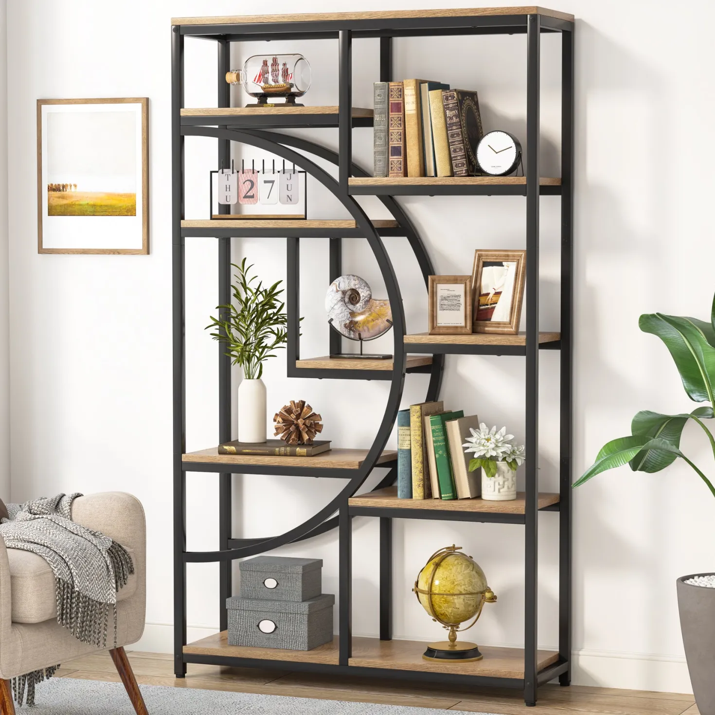 Freestanding Bookshelf, 68.9" Etagere Bookcase with 9 Open Shelves