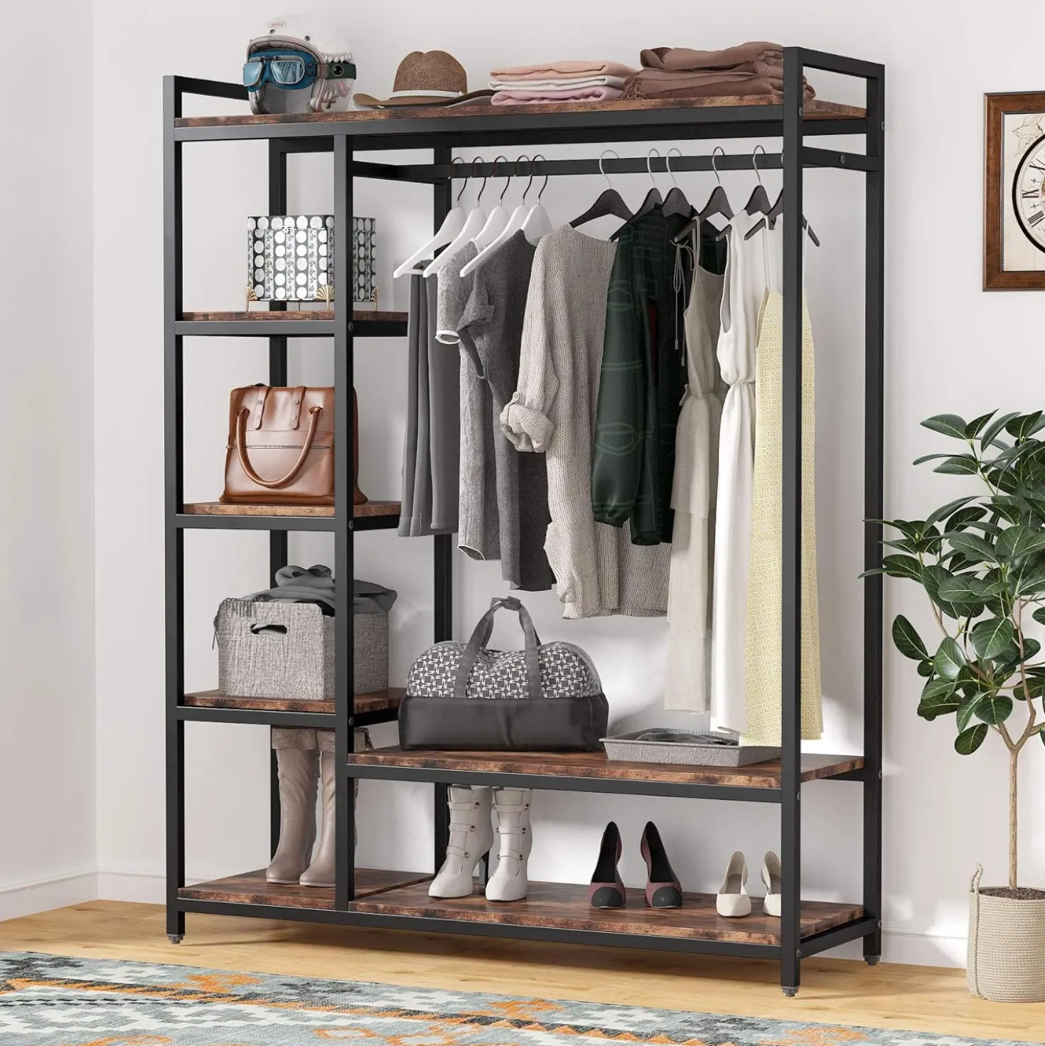 Freestanding Closet Organizer, Garment Rack with 6 Shelves