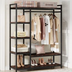 Freestanding Closet Organizer, Garment Rack with 6 Shelves