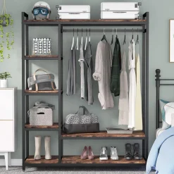 Freestanding Closet Organizer, Garment Rack with 6 Shelves