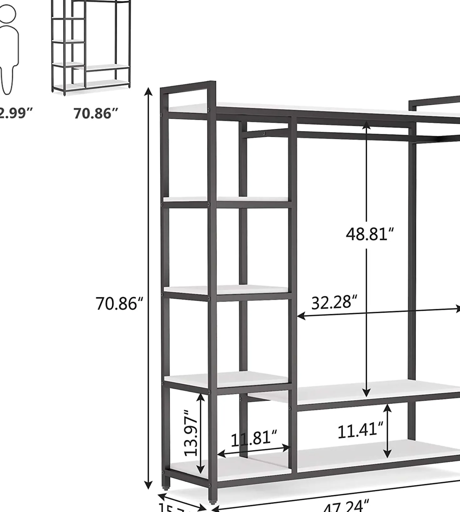 Freestanding Closet Organizer, Garment Rack with 6 Shelves