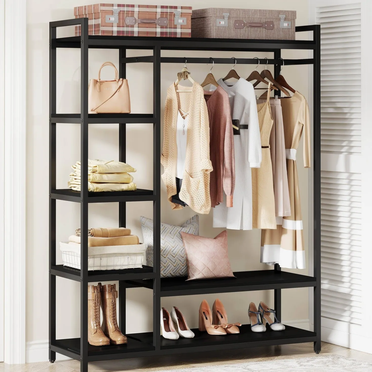 Freestanding Closet Organizer, Garment Rack with 6 Shelves