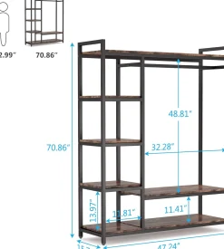 Freestanding Closet Organizer, Garment Rack with 6 Shelves