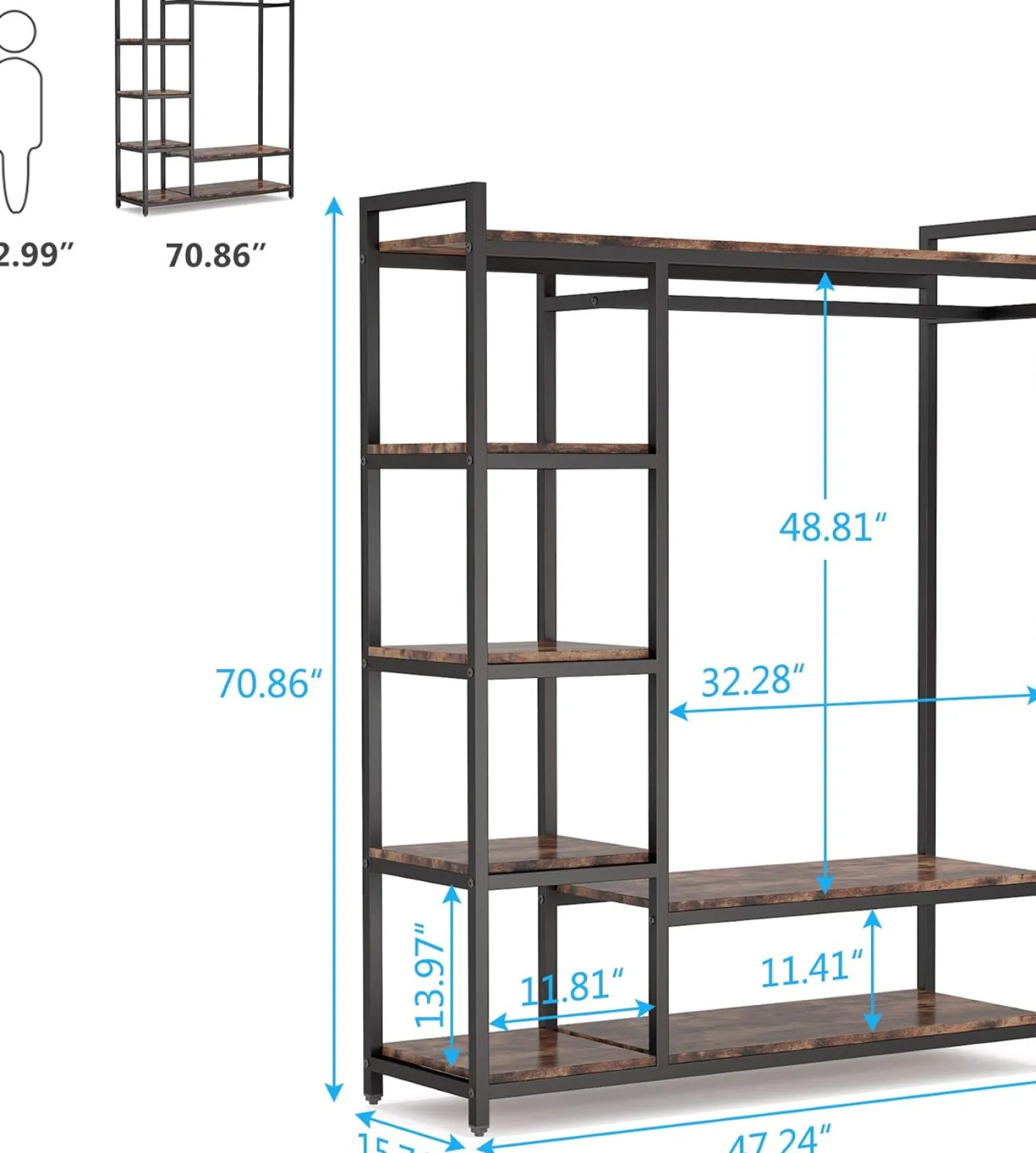 Freestanding Closet Organizer, Garment Rack with 6 Shelves