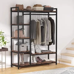 Freestanding Closet Organizer, Garment Rack with 6 Shelves