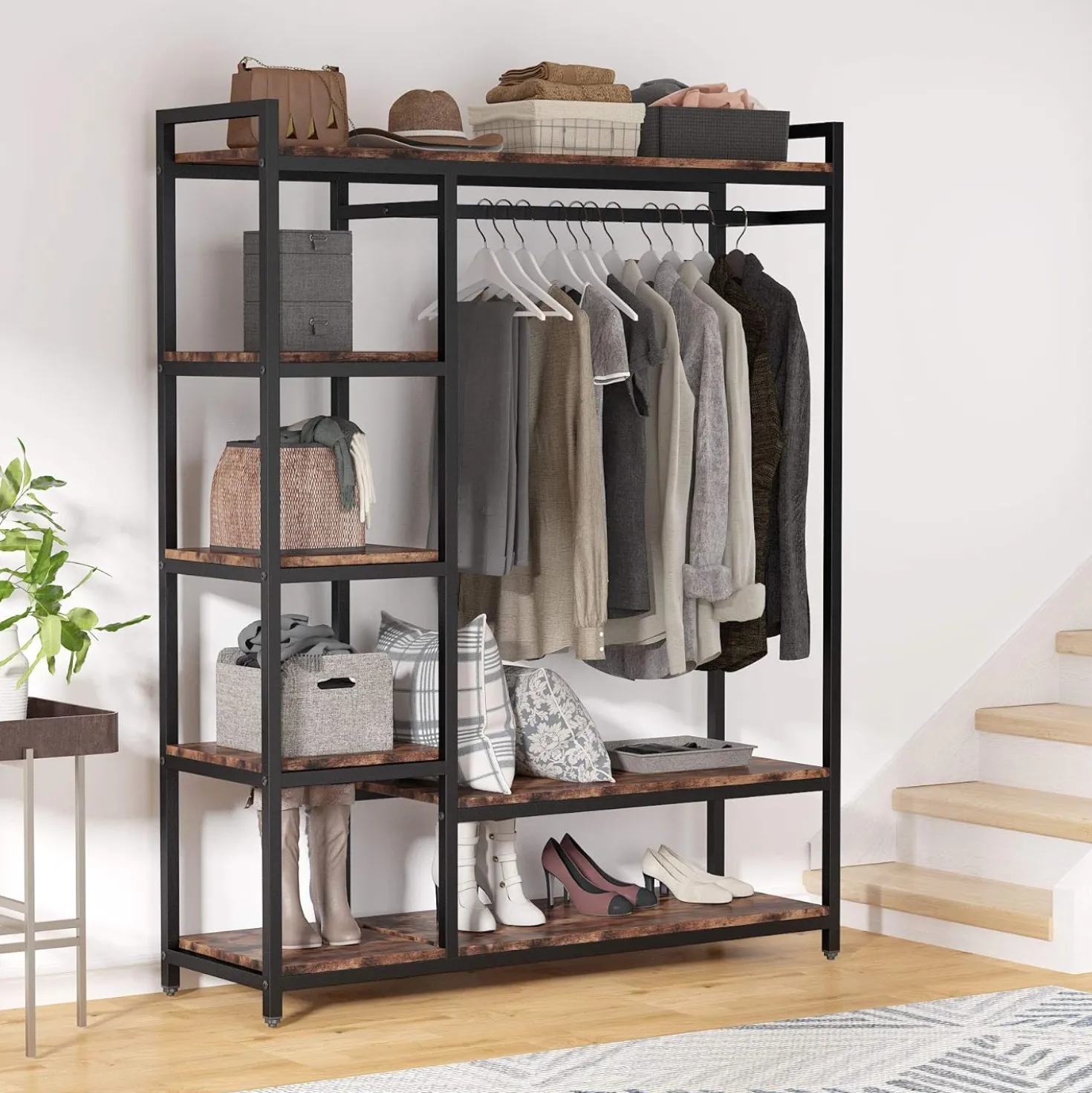 Freestanding Closet Organizer, Garment Rack with 6 Shelves