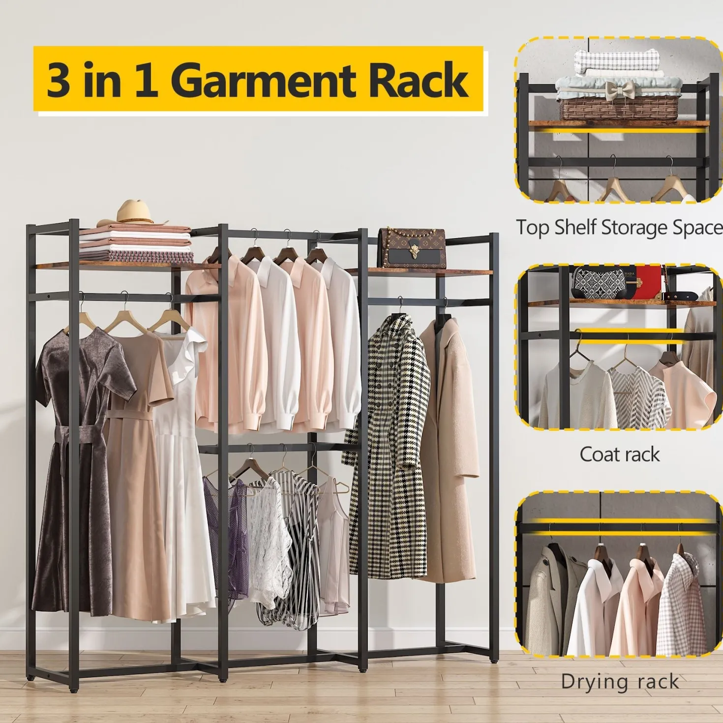 Freestanding Closet Organizer, Large Garment Clothes Rack