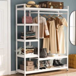 Freestanding Closet Organizer with 6 Shelves and Hanging Bar