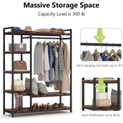 Freestanding Closet Organizer with 6 Shelves and Hanging Bar