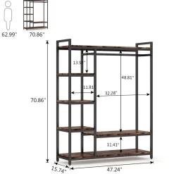 Freestanding Closet Organizer with 6 Shelves and Hanging Bar