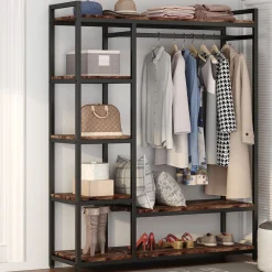 Freestanding Closet Organizer with 6 Shelves and Hanging Bar