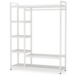 Freestanding Closet Organizer with 6 Shelves and Hanging Bar