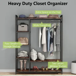 Freestanding Closet Organizer with 6 Shelves and Hanging Bar