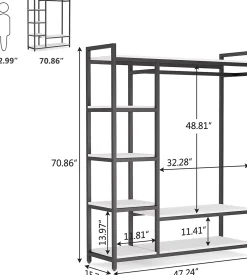 Freestanding Closet Organizer with 6 Shelves and Hanging Bar