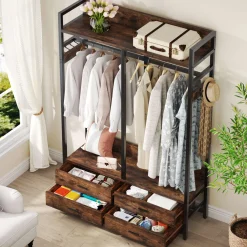 Freestanding Closet Organizer, Garment Rack with Drawers & Shelves