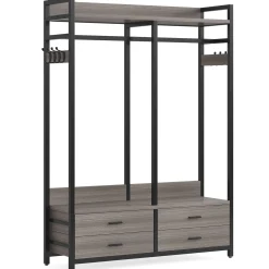 Freestanding Closet Organizer, Garment Rack with Drawers & Shelves