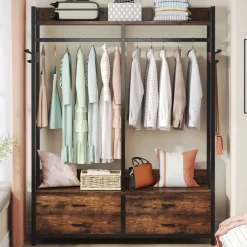 Freestanding Closet Organizer, Garment Rack with Drawers & Shelves