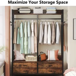 Freestanding Closet Organizer, Garment Rack with Drawers & Shelves
