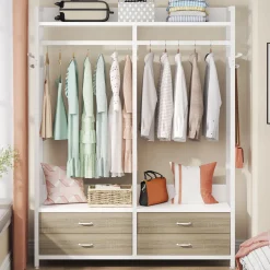 Freestanding Closet Organizer, Garment Rack with Drawers & Shelves