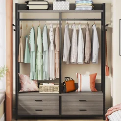 Freestanding Closet Organizer, Garment Rack with Drawers & Shelves
