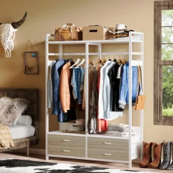 Freestanding Closet Organizer, Garment Rack with Drawers & Shelves
