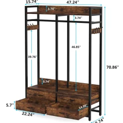Freestanding Closet Organizer, Garment Rack with Drawers & Shelves