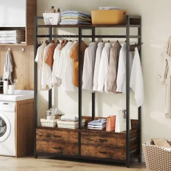 Freestanding Closet Organizer, Garment Rack with Drawers & Shelves