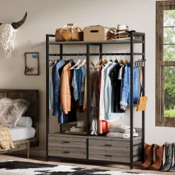 Freestanding Closet Organizer, Garment Rack with Drawers & Shelves