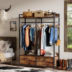 Freestanding Closet Organizer, Garment Rack with Drawers & Shelves