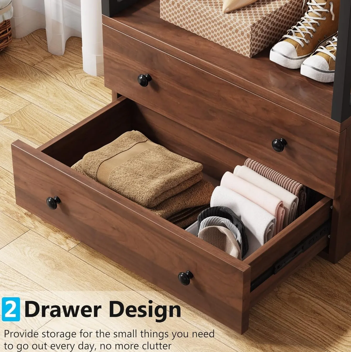 Freestanding Closet Organizer, Coat Rack with Drawers and Shelves