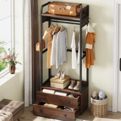 Freestanding Closet Organizer, Coat Rack with Drawers and Shelves