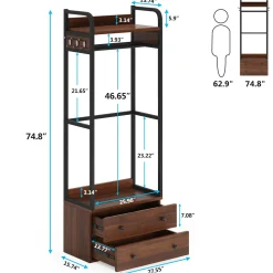 Freestanding Closet Organizer, Coat Rack with Drawers and Shelves