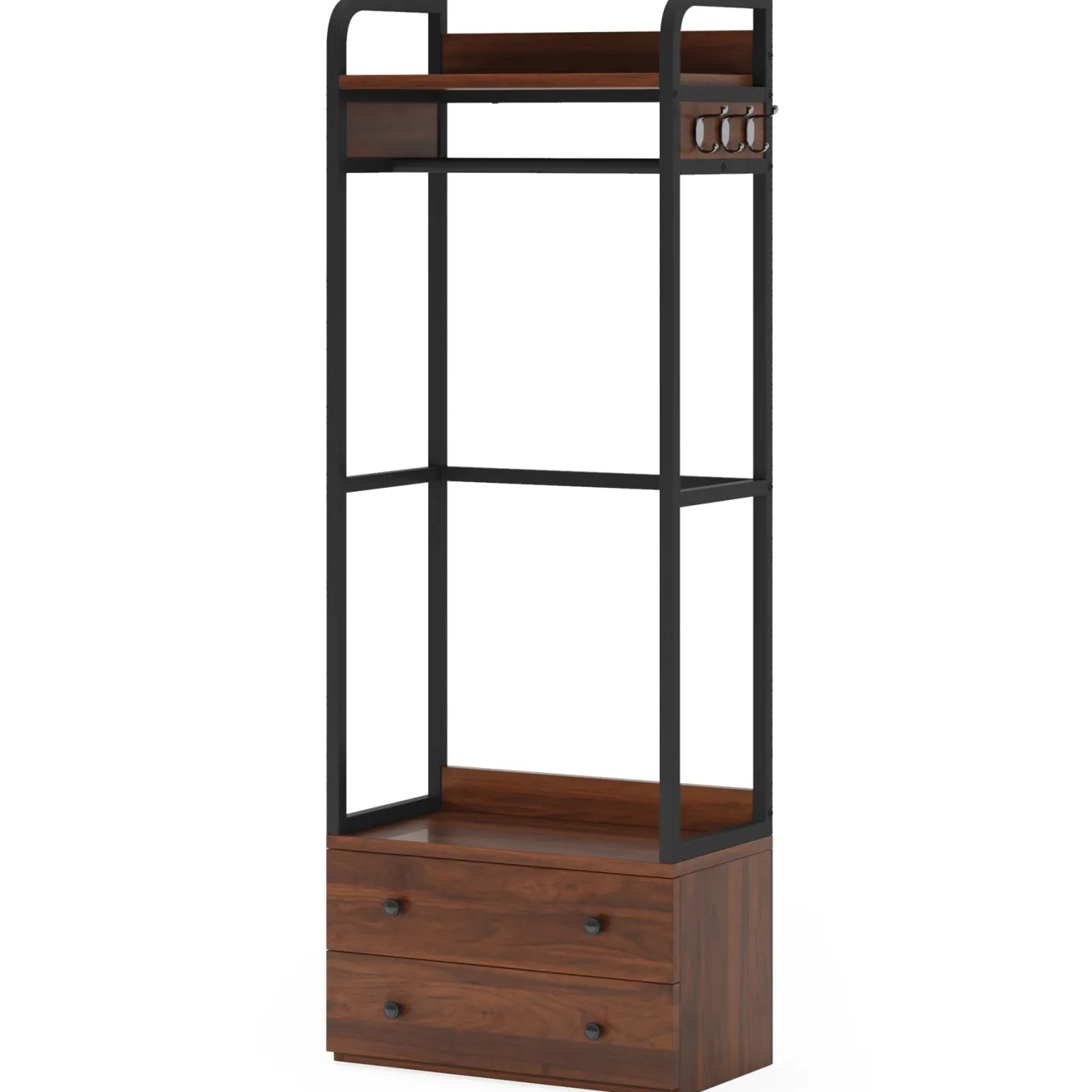 Freestanding Closet Organizer, Coat Rack with Drawers and Shelves