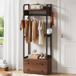 Freestanding Closet Organizer, Coat Rack with Drawers and Shelves