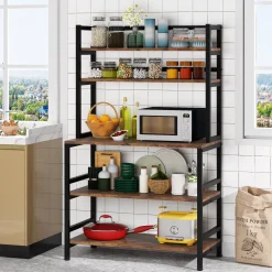 Freestanding Kitchen Baker's Rack, 5-Tier Microwave Oven Stand with Hutch