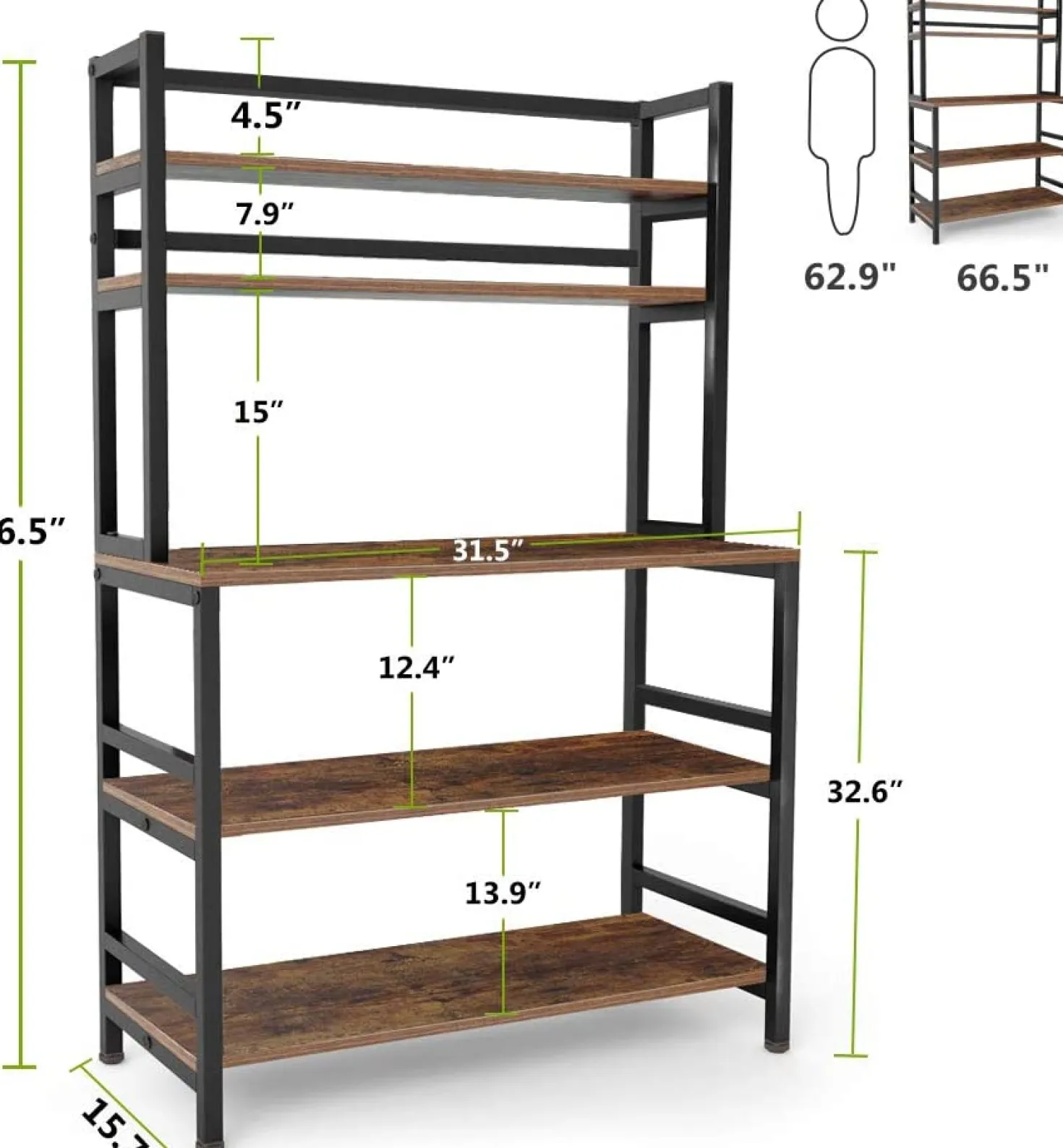 Freestanding Kitchen Baker's Rack, 5-Tier Microwave Oven Stand with Hutch