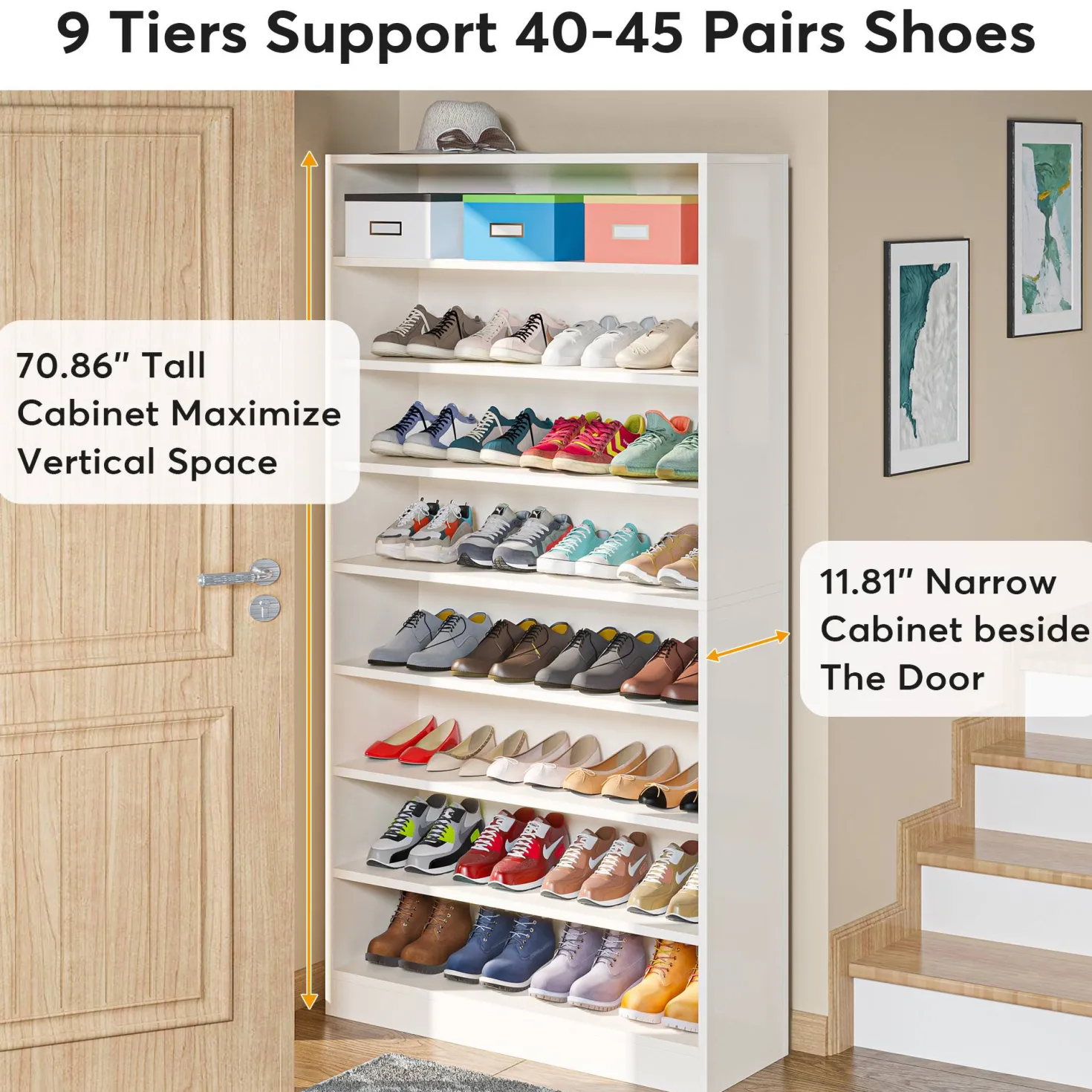 Freestanding Shoe Cabinet, 9-Tier 40-45 Pairs Shoe Storage Rack