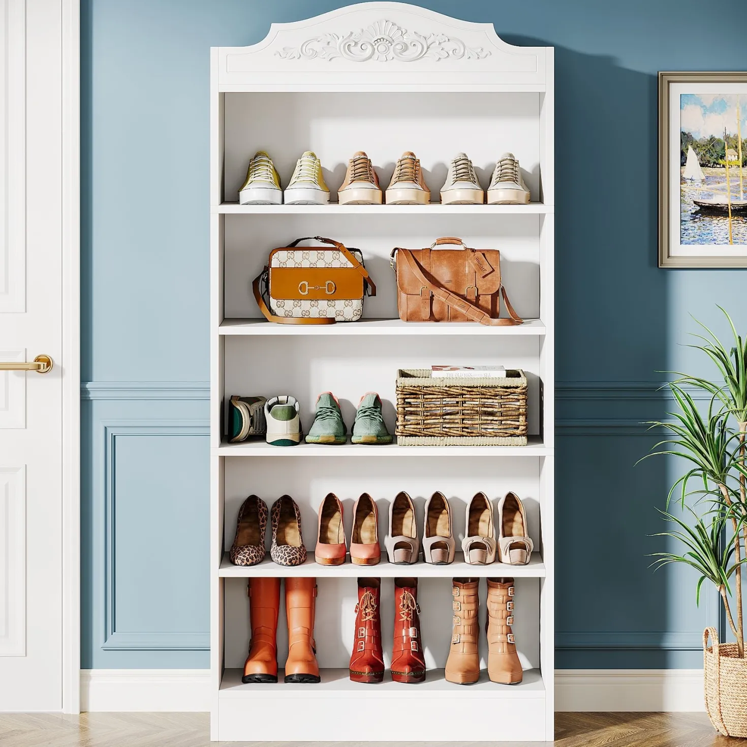 Freestanding Shoe Cabinet, 72.8" Wood 5 Tiers Shoe Storage Rack
