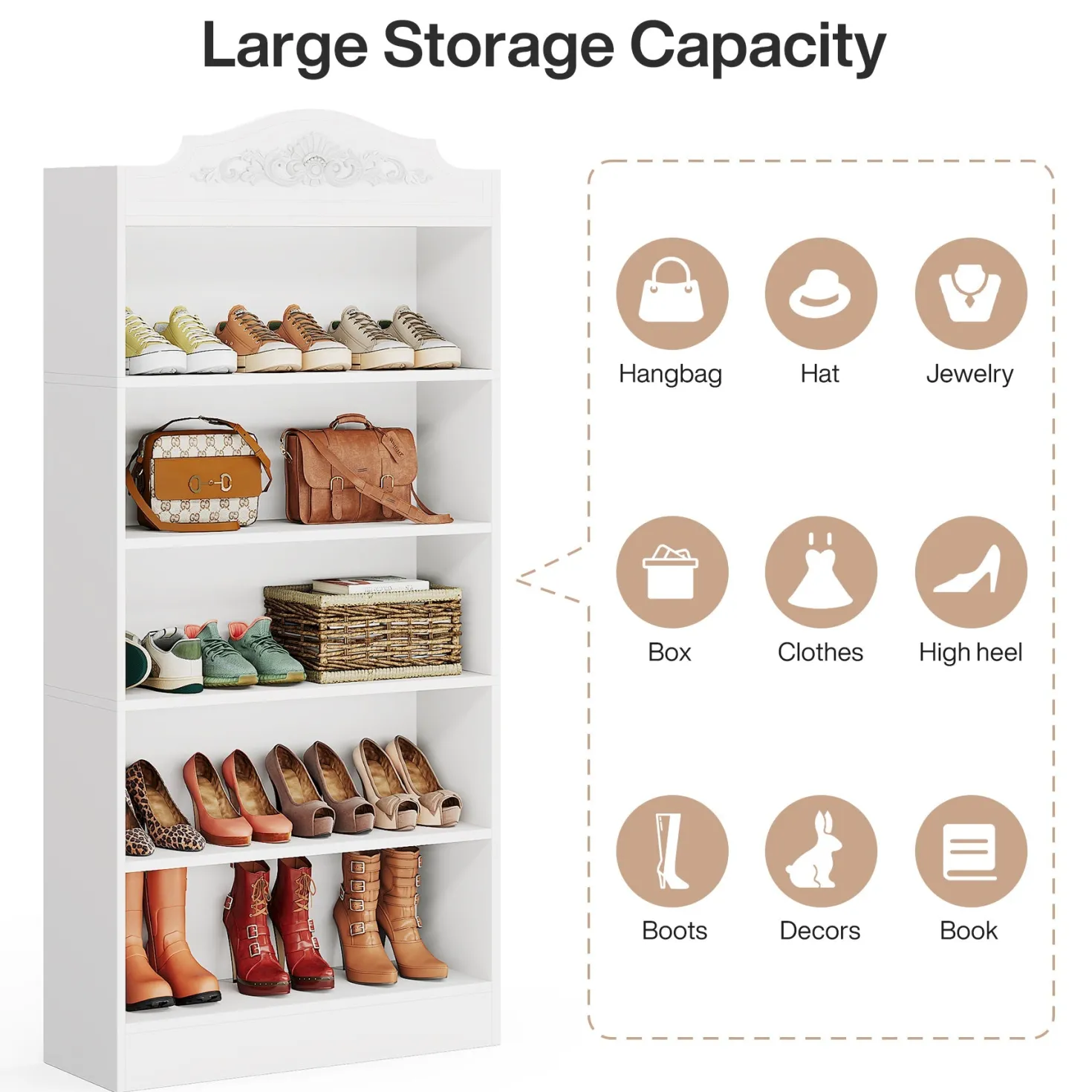 Freestanding Shoe Cabinet, 72.8" Wood 5 Tiers Shoe Storage Rack