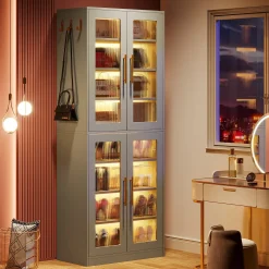 Freestanding Shoe Cabinet with Acrylic Doors and LED Lights