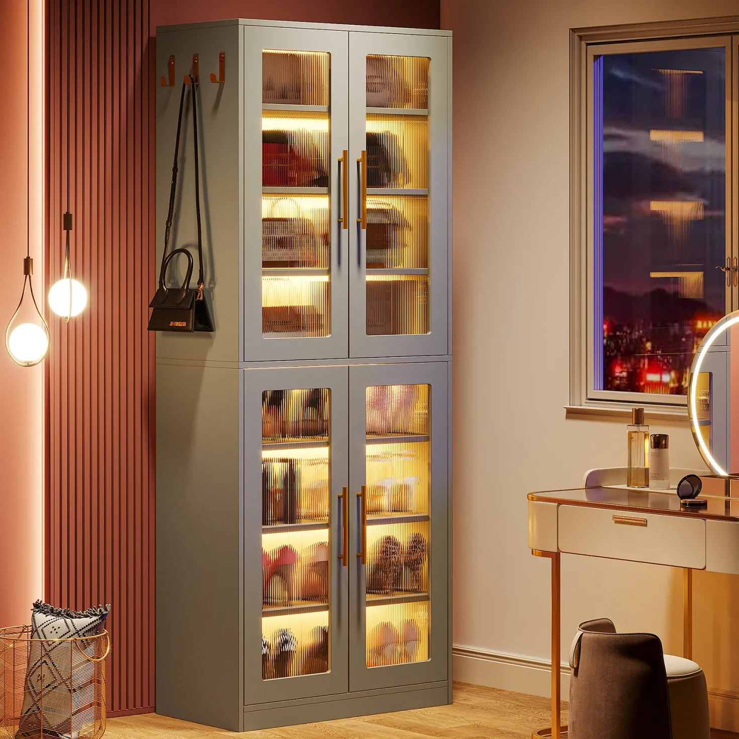 Freestanding Shoe Cabinet with Acrylic Doors and LED Lights