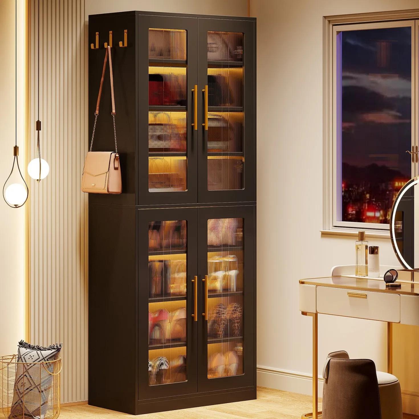 Freestanding Shoe Cabinet with Acrylic Doors and LED Lights