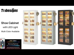 Freestanding Shoe Cabinet with Acrylic Doors and LED Lights