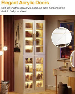 Freestanding Shoe Cabinet with Acrylic Doors and LED Lights