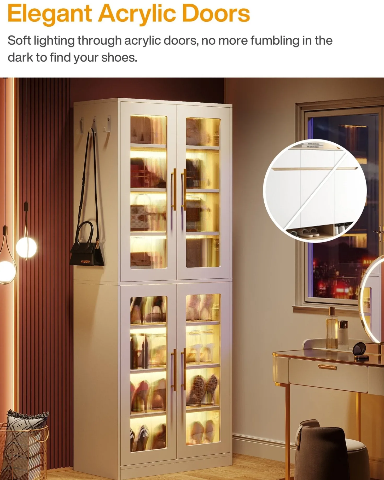 Freestanding Shoe Cabinet with Acrylic Doors and LED Lights