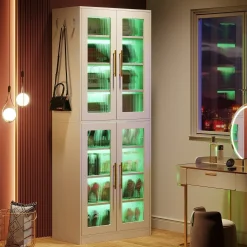 Freestanding Shoe Cabinet with Acrylic Doors and LED Lights