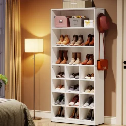 Freestanding Shoe Cabinet, 24 Pair Shoe Rack with Side Hooks