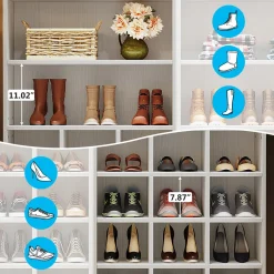 Freestanding Shoe Cabinet, 24 Pair Shoe Rack with Side Hooks