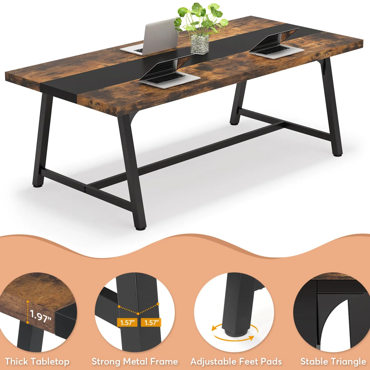 6FT Conference Table, 70.8'' Executive Desk Office Computer Meeting Table