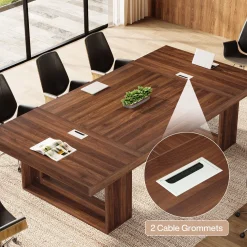 8FT Conference Table, 94.5" Meeting Table with 2 Cable Grommet for 8-10
